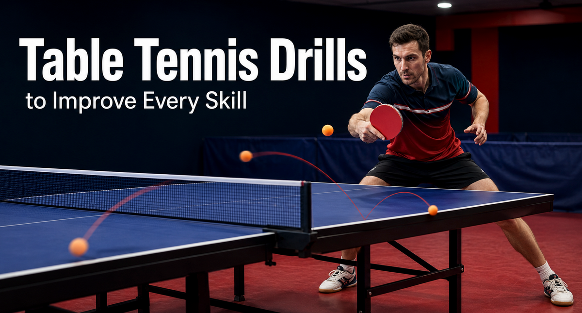 Table tennis player practicing a controlled forehand drive
