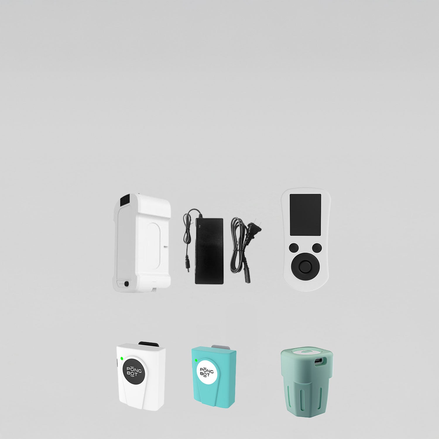 PONGBOT training accessories including targets and ball hoppers